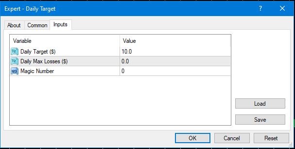 Daily Target, Max Daily Losses with MagicNumber