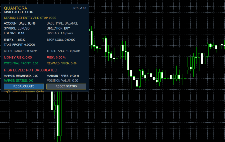 Quantora Risk Calculator MT5 – Professional Trade Risk and Reward Calculator