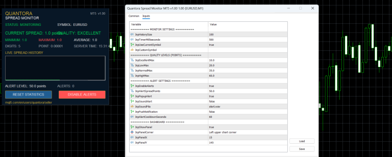 Quantora Spread Monitor MT5 –  Professional Live Spread Monitoring Tool