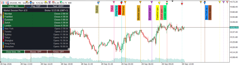 Market session indicator lines for scalpers
