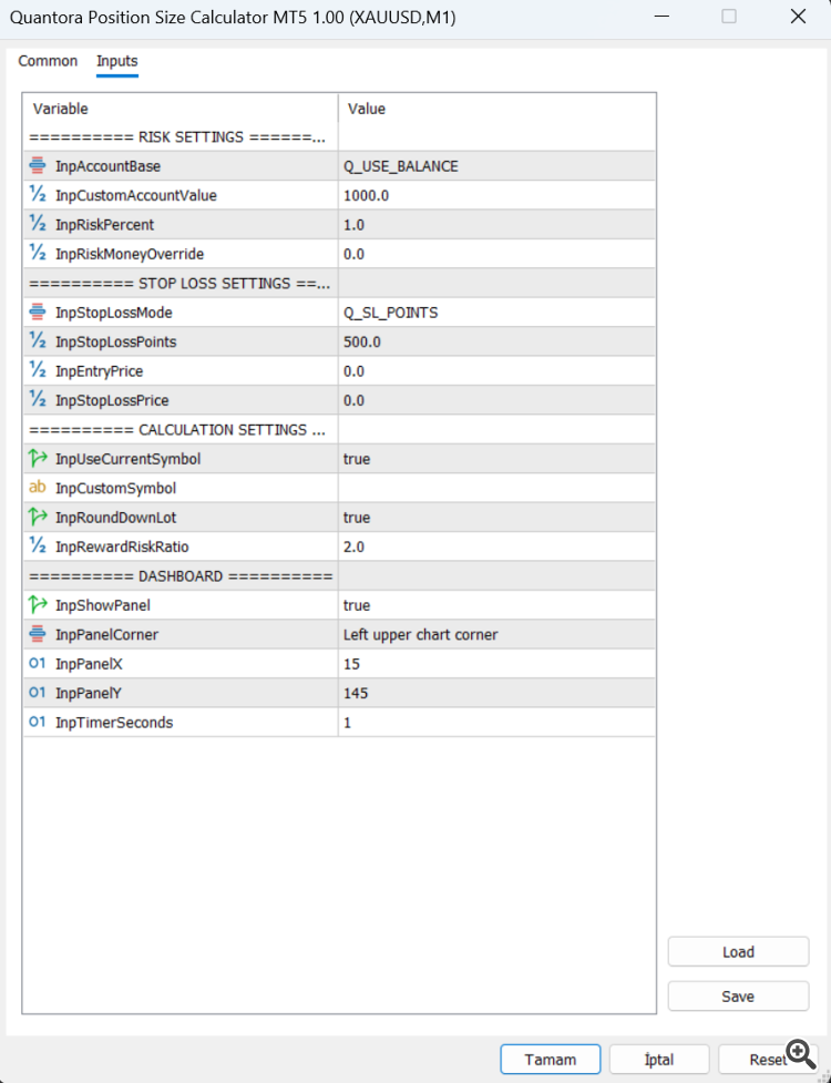 Professional open-source Position Size Calculator for MetaTrader 5. Calculates broker-compatible lot size using account value, risk percentage, fixed risk amount and Stop Loss distance.
